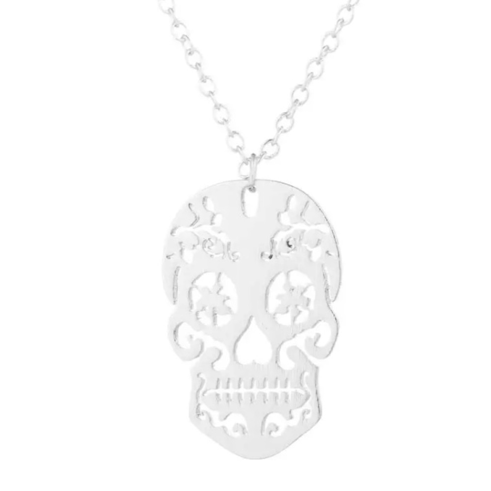 Silver Sugar Skull Necklace